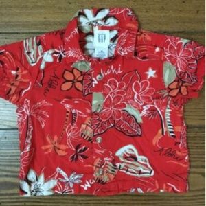 Baby Gap 6-12 M Red Orange Hawaiian Floral Shirt